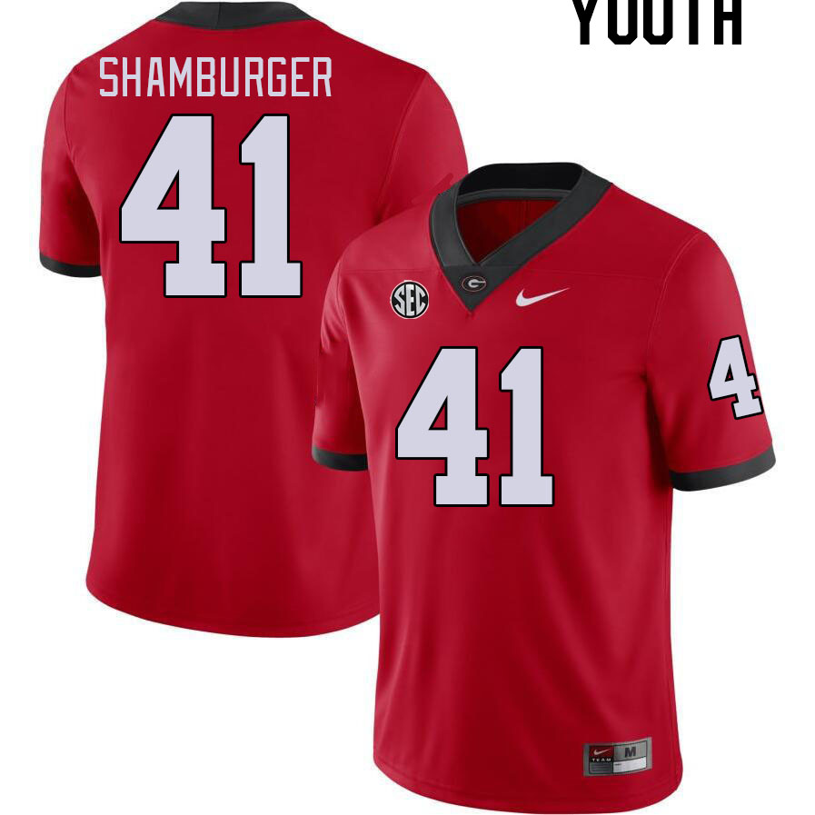 Youth #41 Denton Shamburger Georgia Bulldogs College Football Jerseys Stitched-Red - Click Image to Close